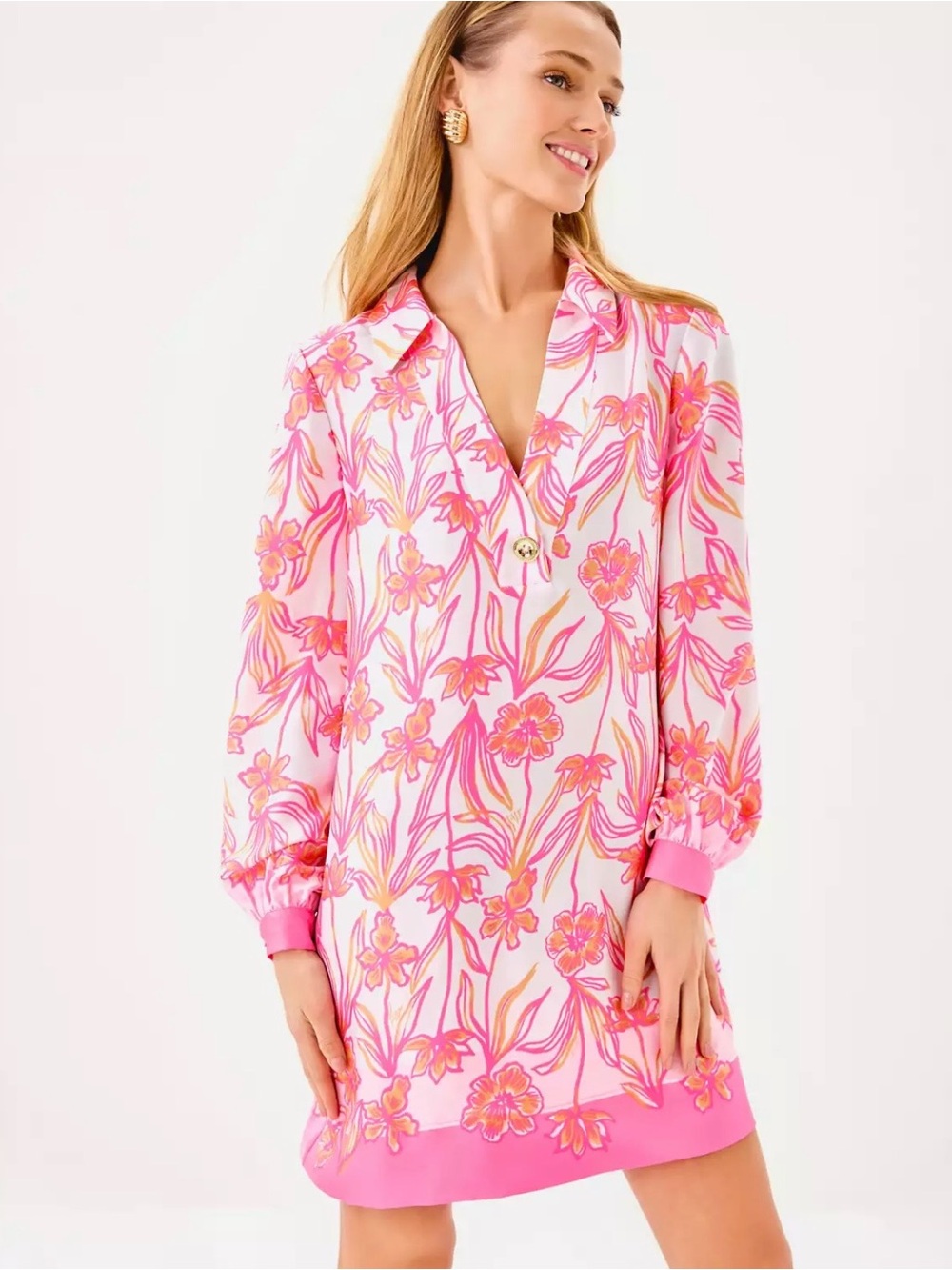 Lilly Pulitzer Iralanne Popover Dress in Lovely Long Stems Resort White EUC